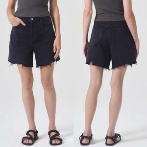 Agolde Black Frayed Hem High-Rise Denim Shorts